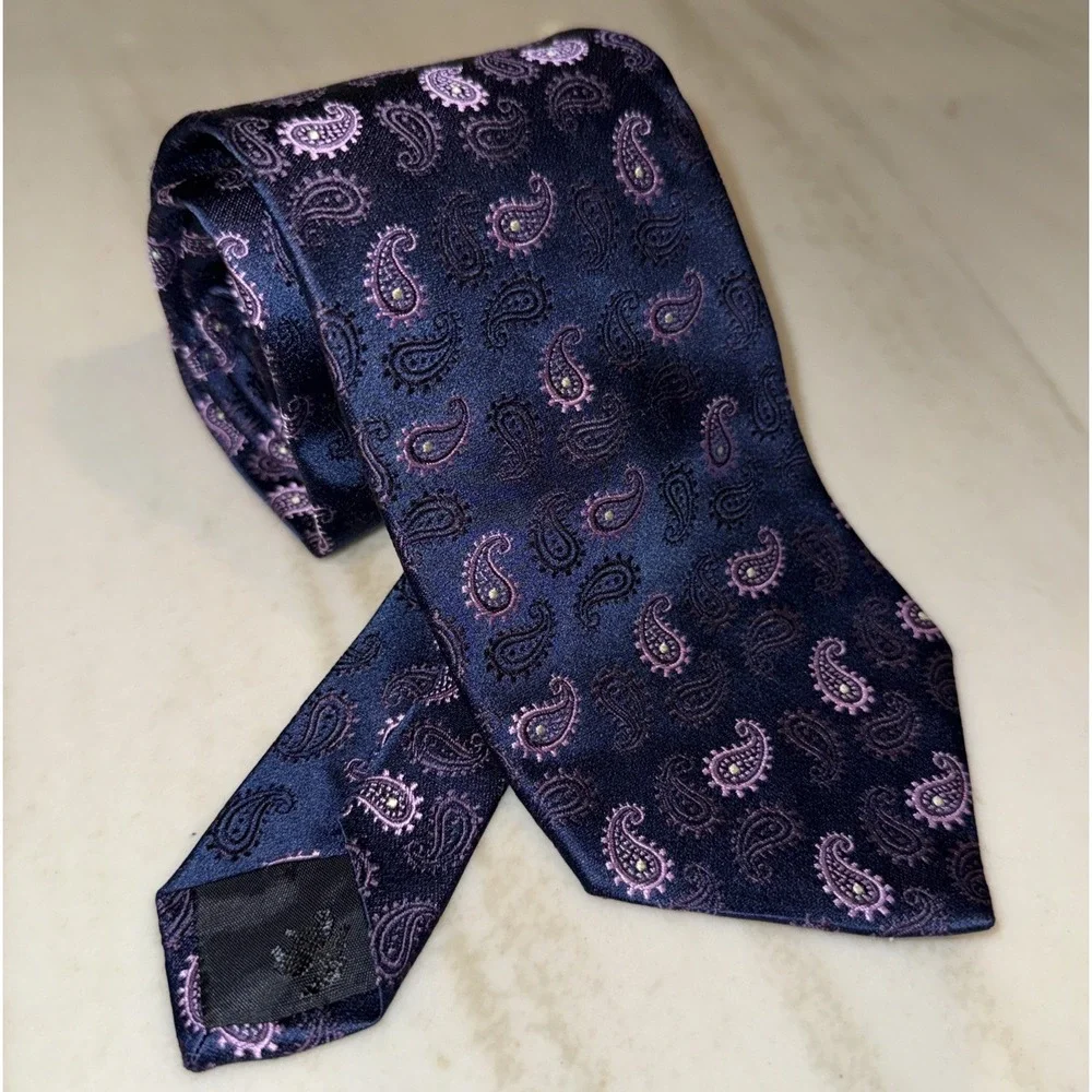346 Brooks‎ Brothers 100% Pure Silk Neck Tie Purple Navy Paisley Made In USA